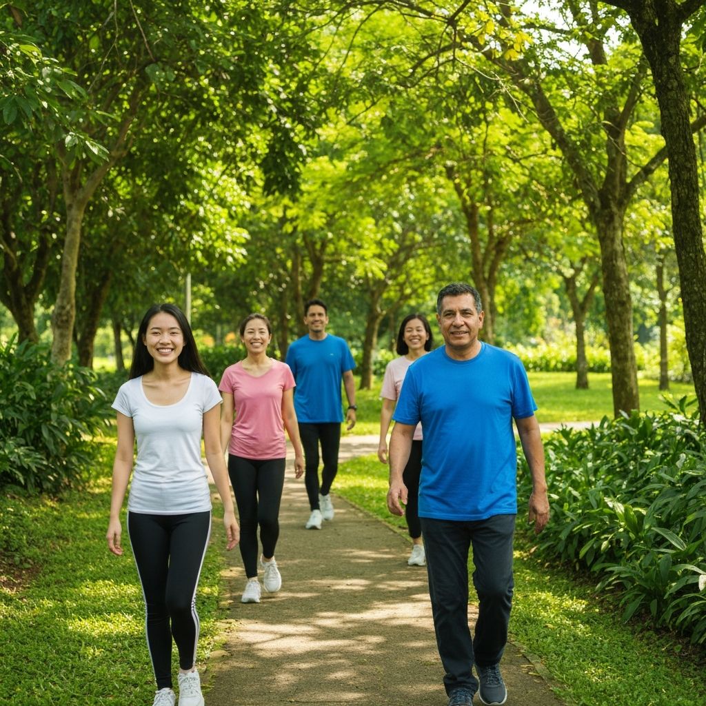 People engaged in outdoor activities and walking