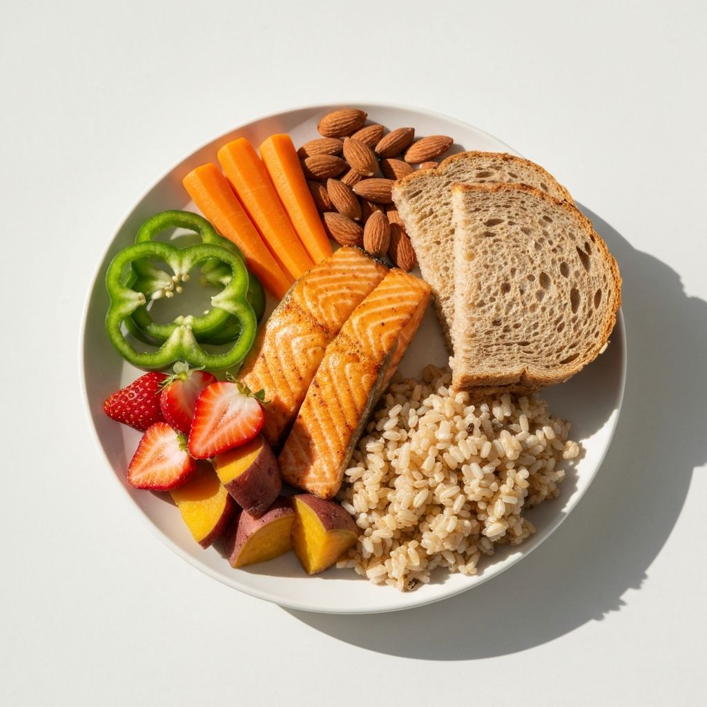 Various food groups displayed on a plate